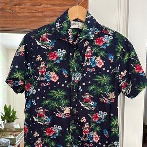 Free Planet Men's Navy Santa Christmas Holiday Shirt